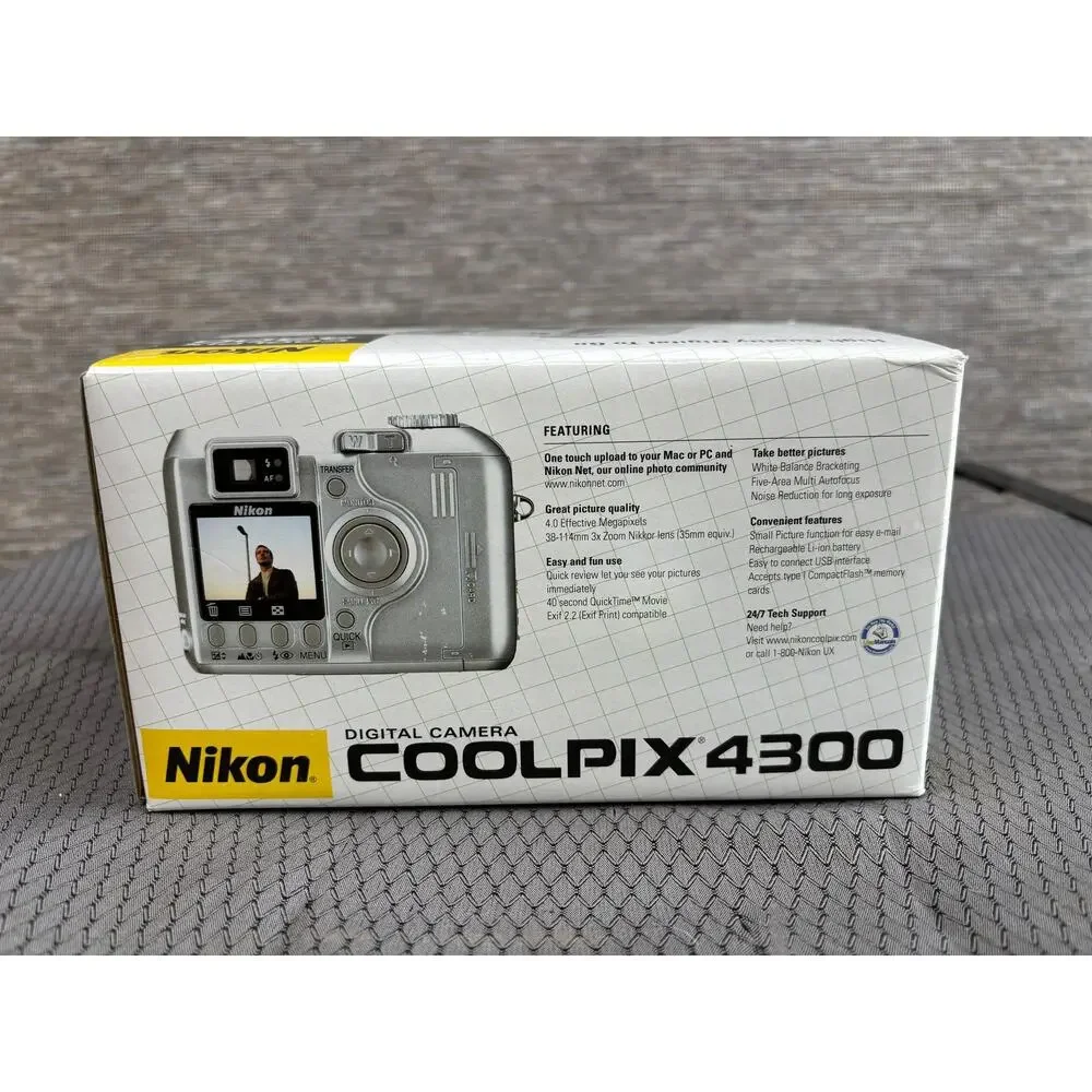 Vintage Nikon Coolpix 4300 Digital Camera 4.0 MP 3x Zoom Silver Box Manual CD